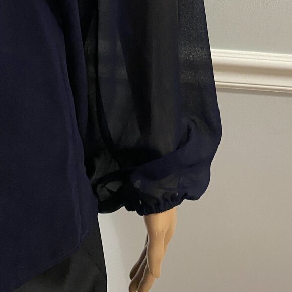 Calvin Klein Dark Navy Sheer Sleeve Blouse NWT Size S - Picture 4 of 7